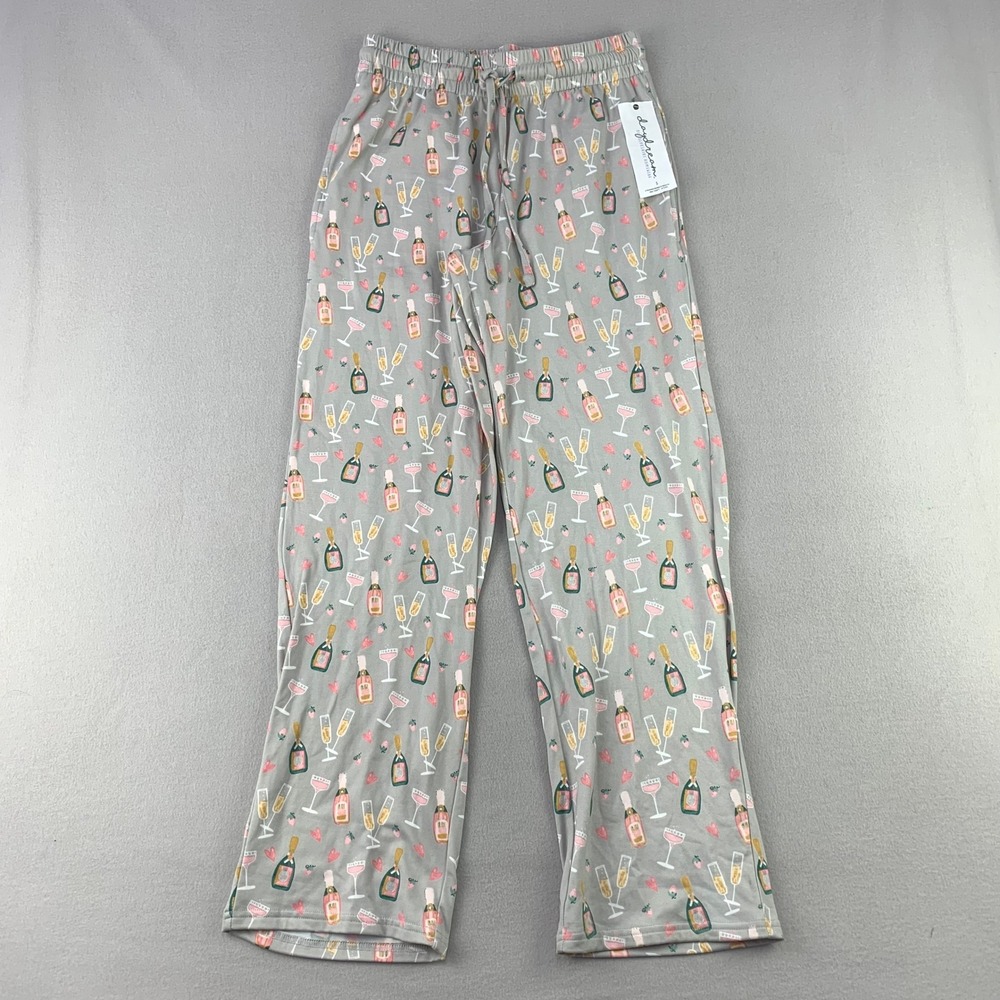 Daydream by Berkshire Pajama Pants Women Small Gray Champagne Print Lounge NWT